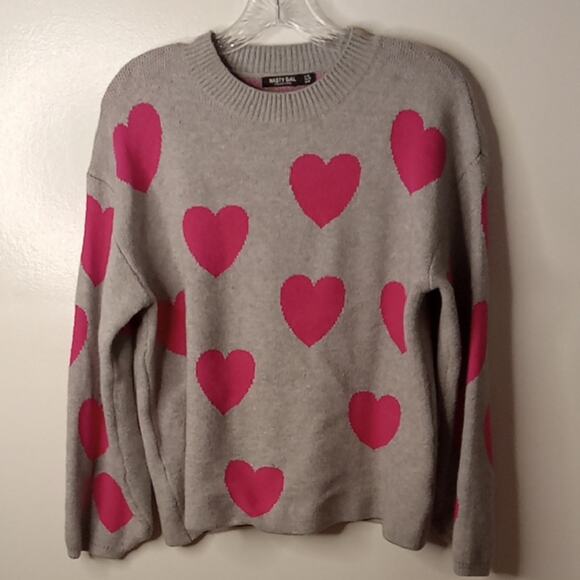 Nasty Gal Women's Size Medium Gray Sweater with Pink Hearts. Athleisure, Warm - Picture 1 of 7